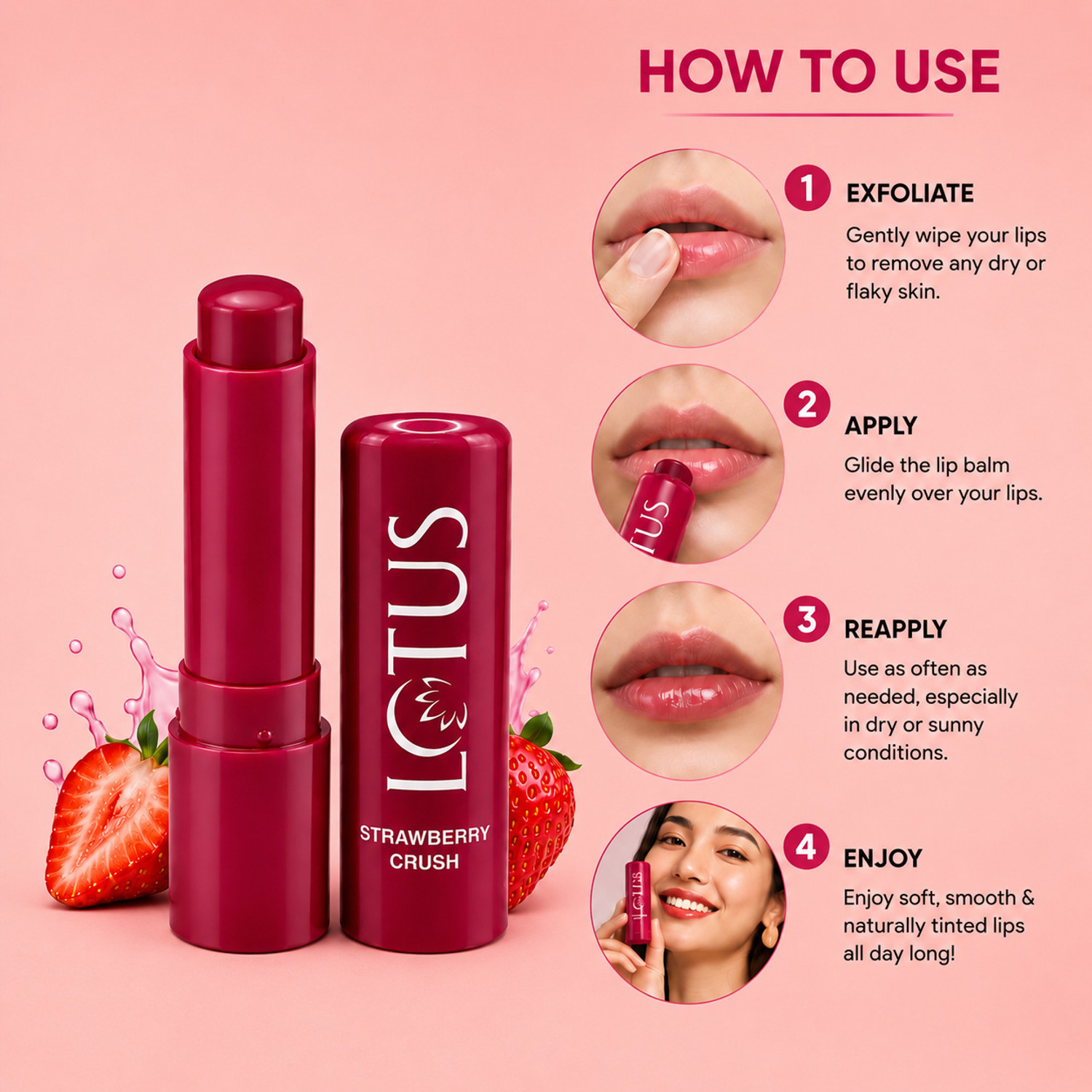 Image of LOTUS HERBALS Lip Lush Tinted Lip Balm Strawberry Crush