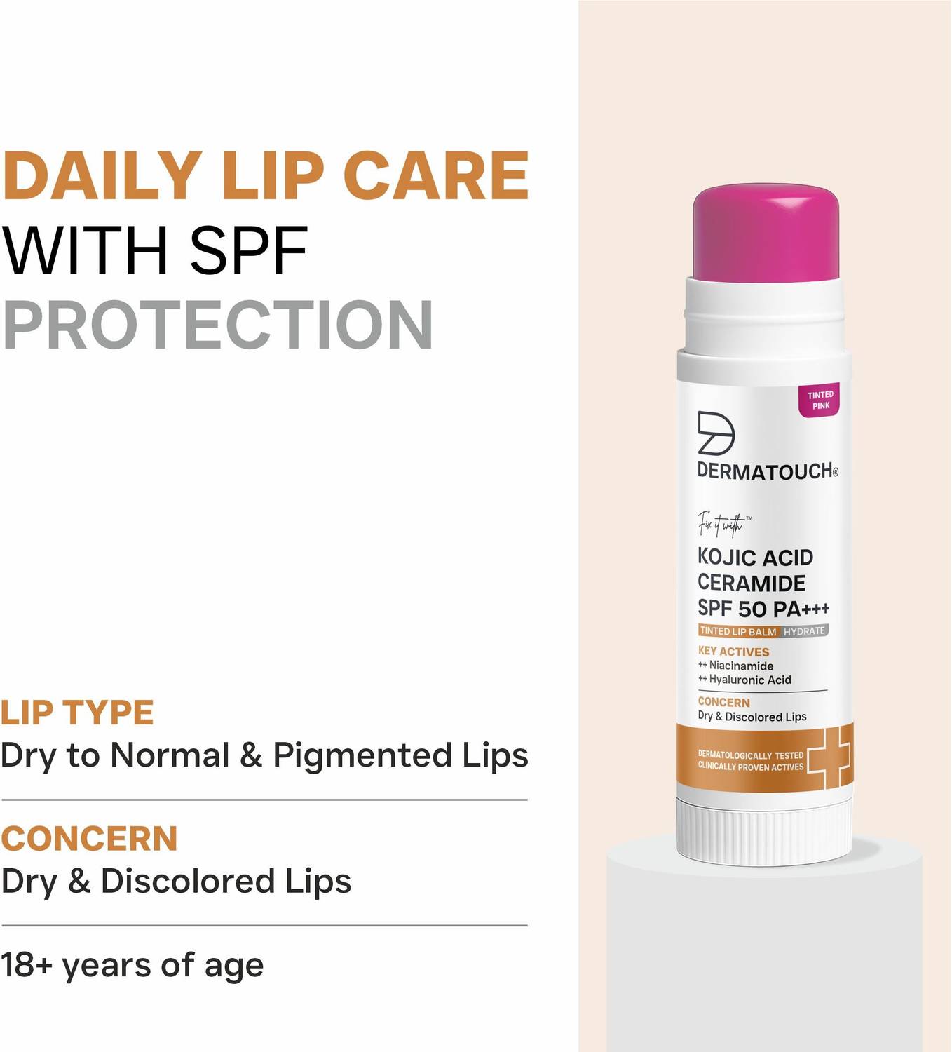 Dermatouch Kojic Acid Ceramide SPF 50 Pink Lip Balm - Image 3
