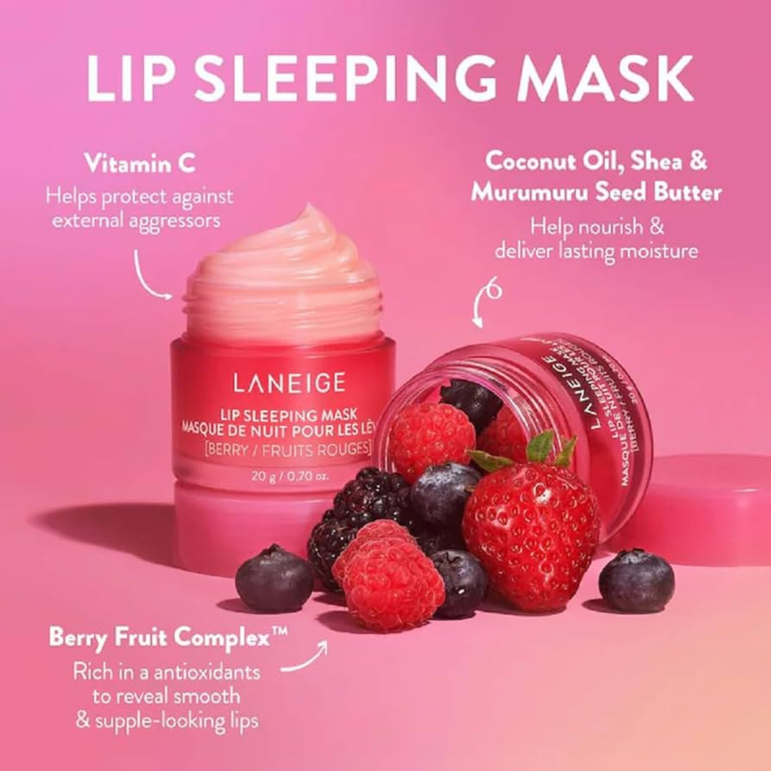 Image of Laneige LIP GLOWY BALM & LIP SLEEPING MASK 30g BERRY FLAVOUR (IMPORTED) BERRY