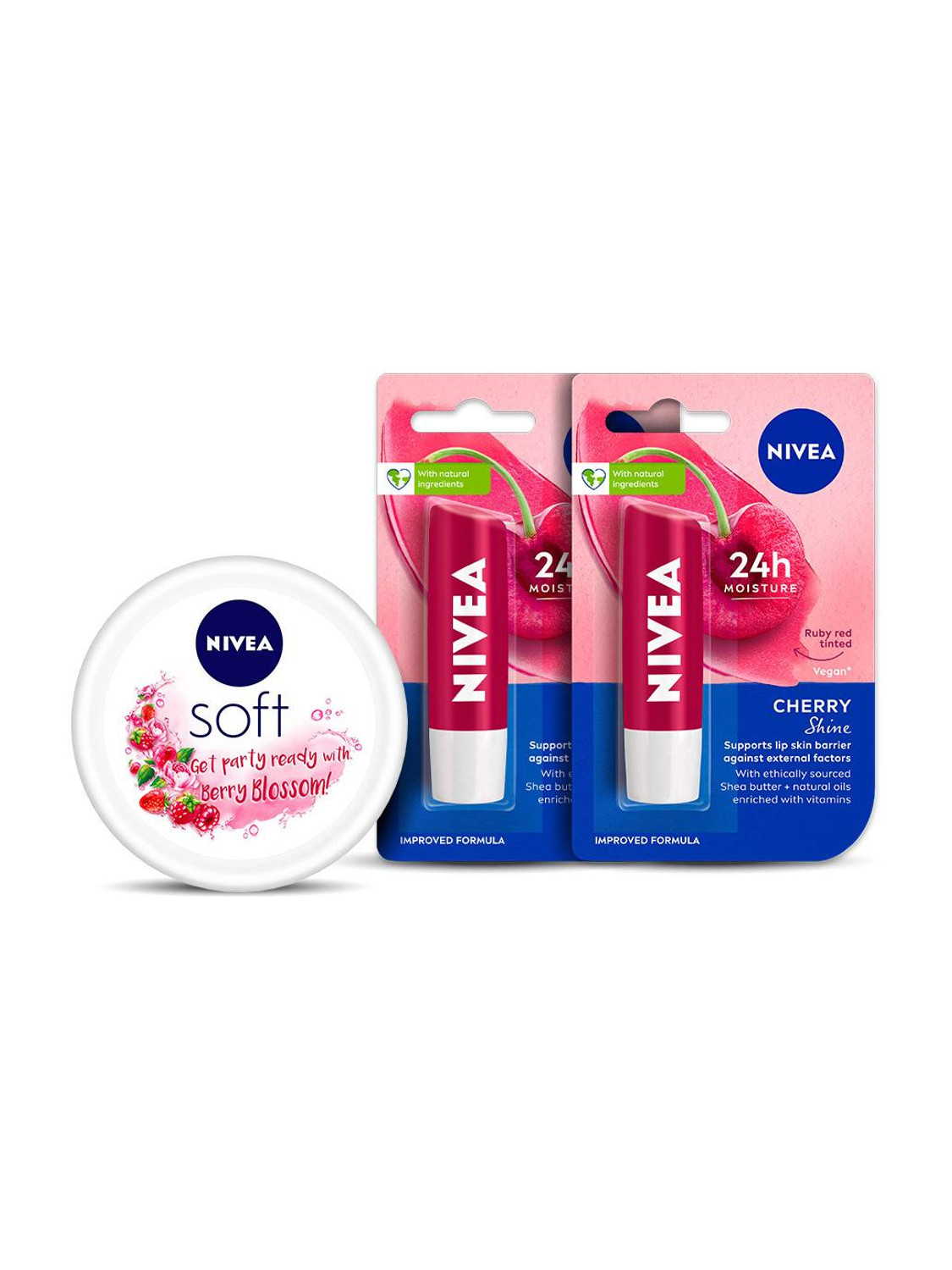 NIVEA Cherry Fruity Shine Lipbalm + Soft Light Moisturizing Cream Berry Blossom Cherry/Berry