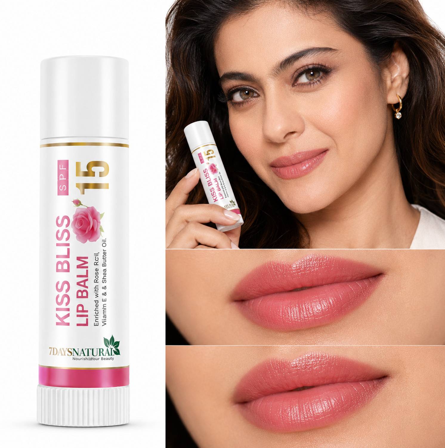lip balm with kojic acid and vitamin c 7days natural Rose Tinted Vitamin C + Kojic Acid LiP Balm, SPF 15, for  Brighten & Shiny Lip Rose