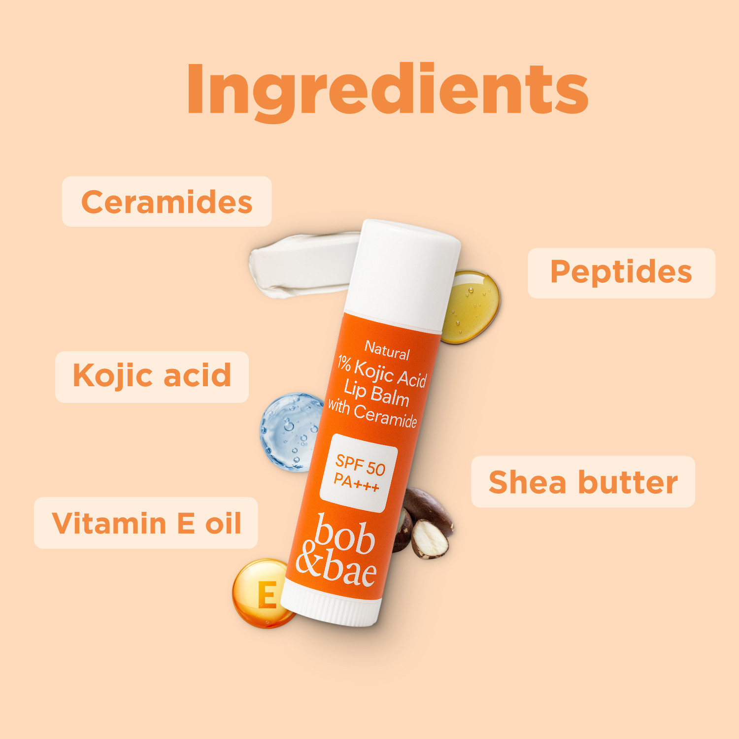 Image of bob and bae 1% Kojic Acid Tinted Lip Balm with SPF 50+ | Lip Brightening & Hydrating - 5 g Natural