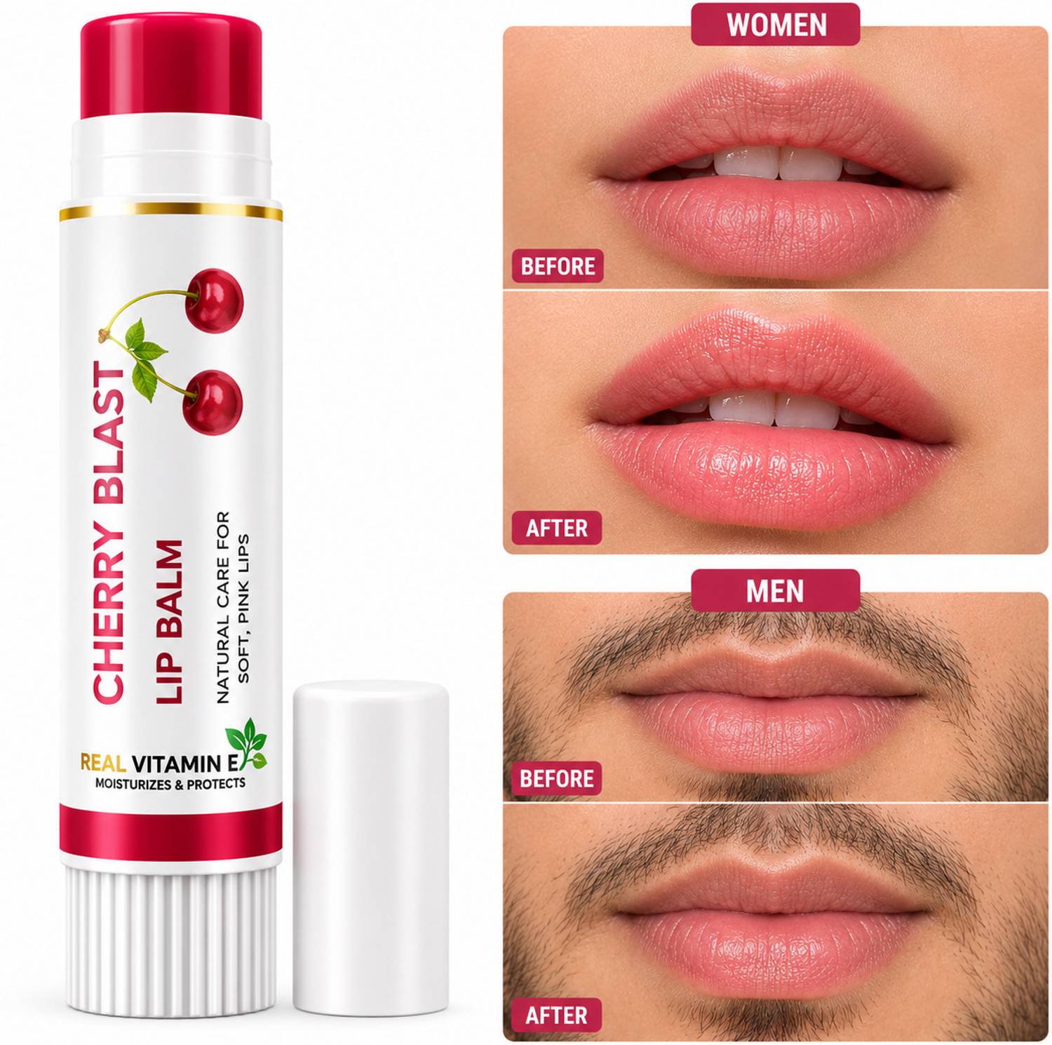 7days natural Tinted Lip Balm For with Shea Butter for Dry Dark Lips, Cherry Berry Gloss Lip Cherry