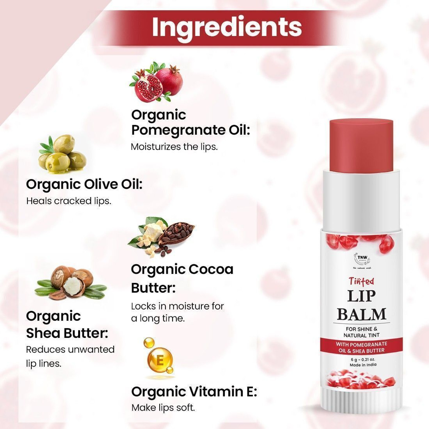 Image of TNW - The Natural Wash Pomegranate Tinted Lip Balm | Shea Butter For Hydrated Lips All Day Pomegranate Oil &, Shea Butter