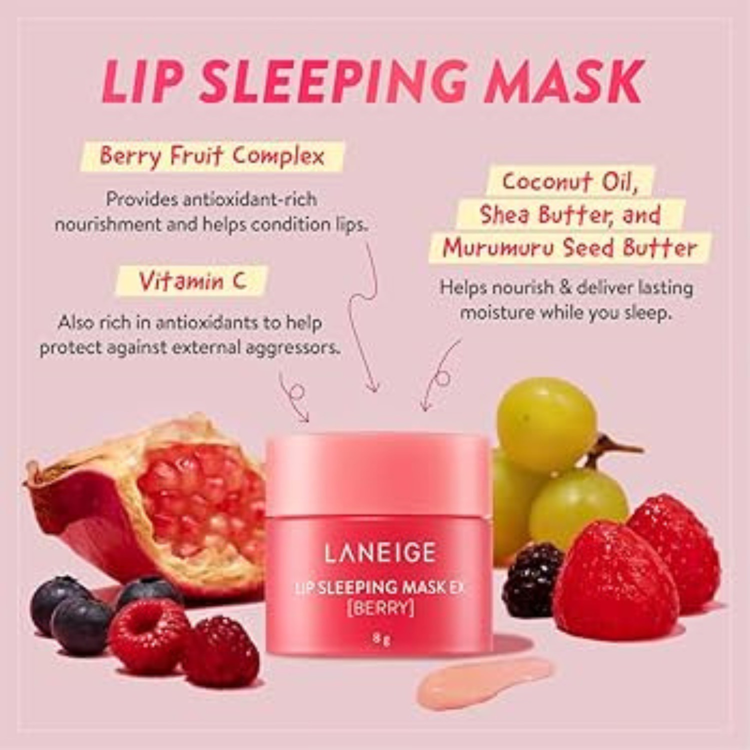 Image of Laneige Lip Sleeping Mask Moisturizing Lip Treatment with Vitamin C + Shea Butter Berry