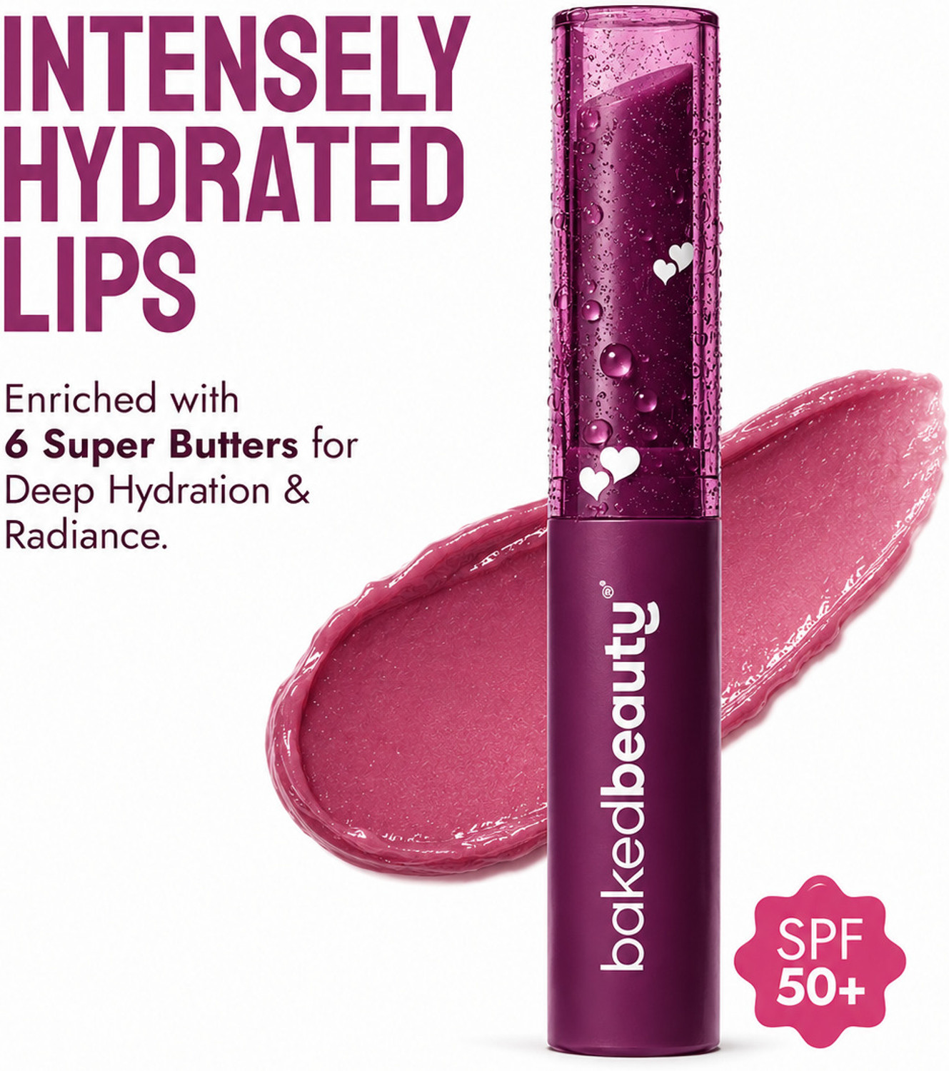 Image of BAKED BEAUTY Ultra Soft Tinted Lip Balm Stick SPF 50++ With Shea Butter Pigmented Lips Pure Kiss