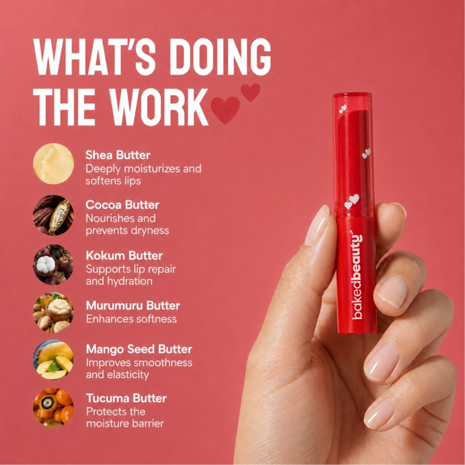 Image of BAKED BEAUTY Ultra Soft Tinted Lip Balm Stick SPF 50++ With Shea Butter Pigmented Lips Red Rush