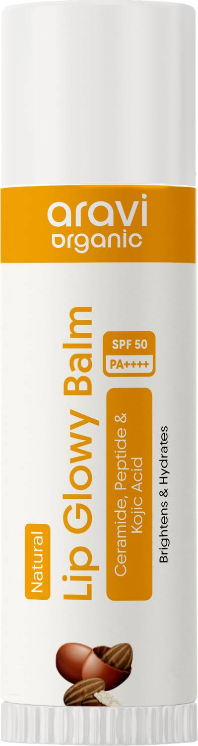Aravi Organic Lip Glowy Balm With SPF 50 PA+++ - Kojic Acid & Ceramide - For Lip Brightening Untinted
