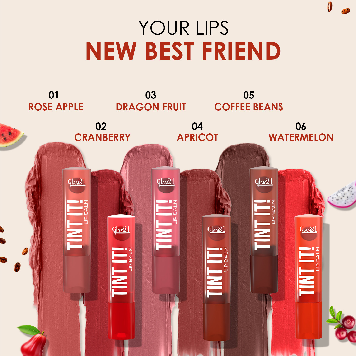 Image of Glam21 Tint it LipBalm Everyday Hydration with SPF15 & Vit-E|Shea Butter Avocado Oil Coffee Beans & Apricot