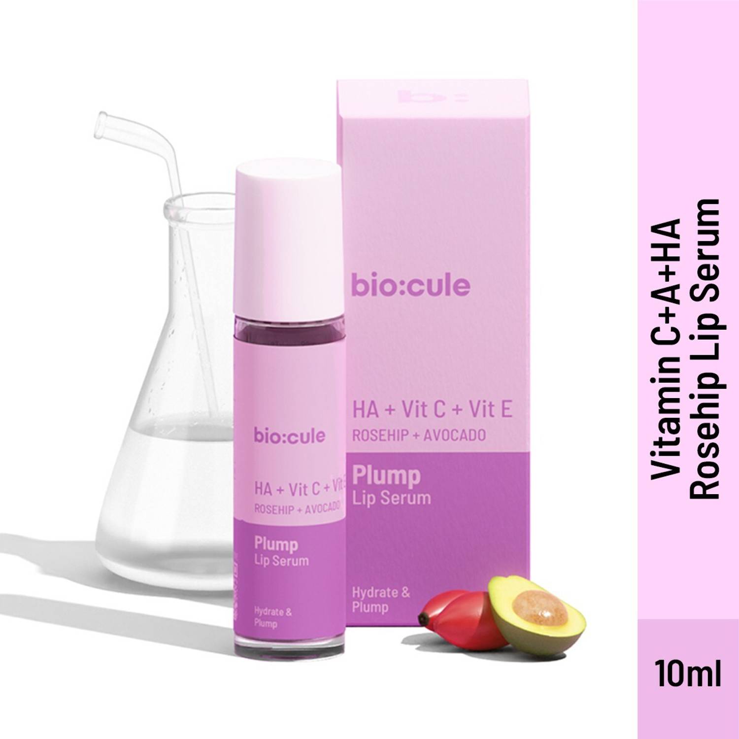 biocule 100% Natural Vitamin C Rosehip Plump Lip Plumping Serum Roll-On Moisturized Lips Shea Butter, Avocado Oil, Cocoa Butter
