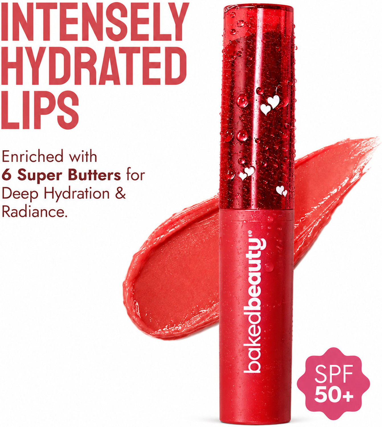 Image of BAKED BEAUTY Ultra Soft Tinted Lip Balm Stick SPF 50++ With Shea Butter Pigmented Lips Red Rush