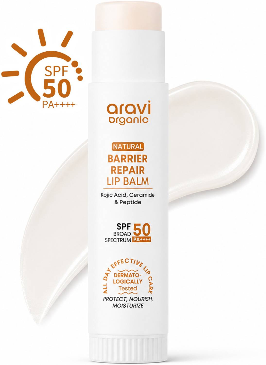Aravi Organic Barrier Repair Lip Balm SPF 50 PA++++ for Pigmented Lips|Kojic Acid & Ceramide Untinted
