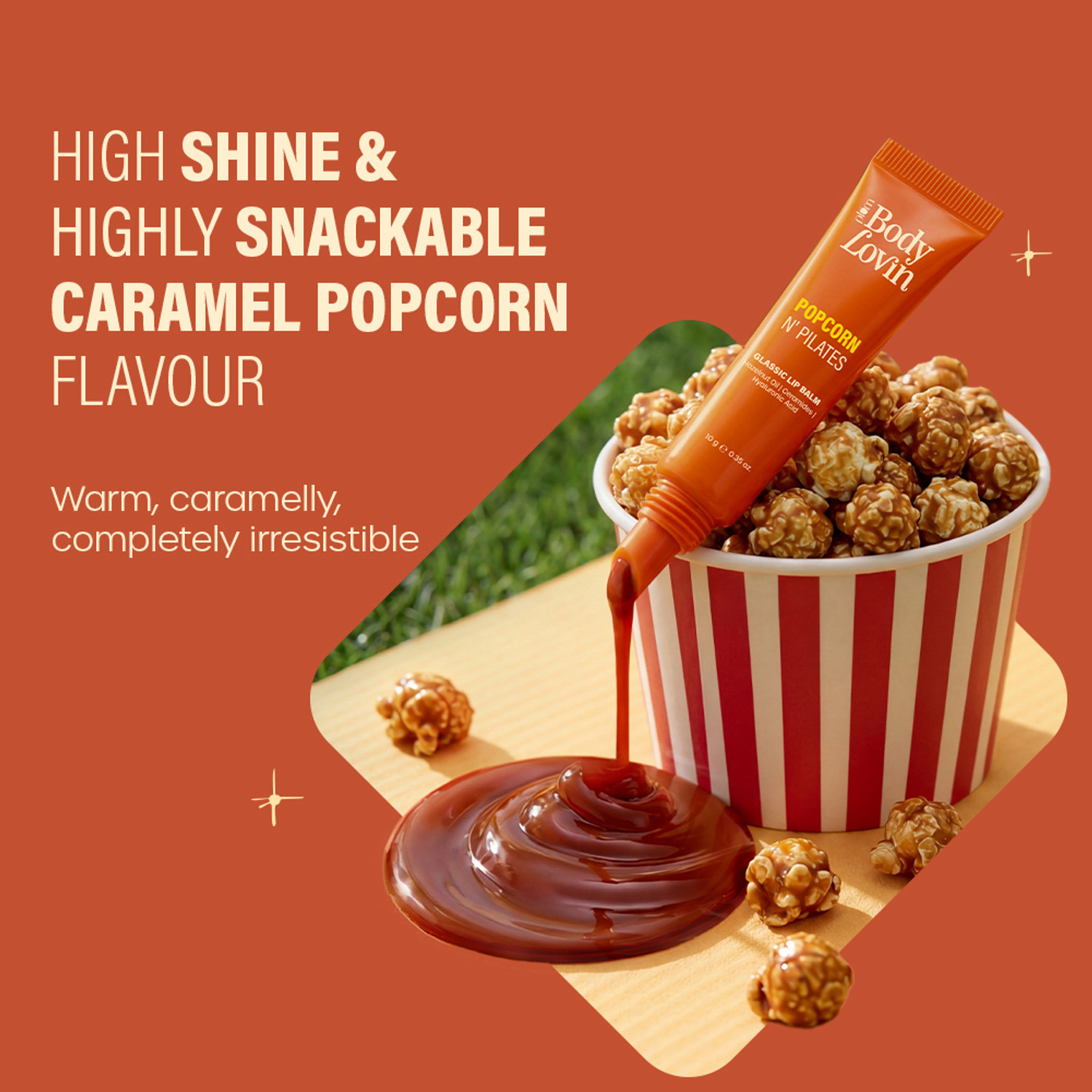 Image of Plum BodyLovin' Popcorn N' Pilates Glassic Lip Balm | Caramel Brown Gloss Tint Caramel Brown