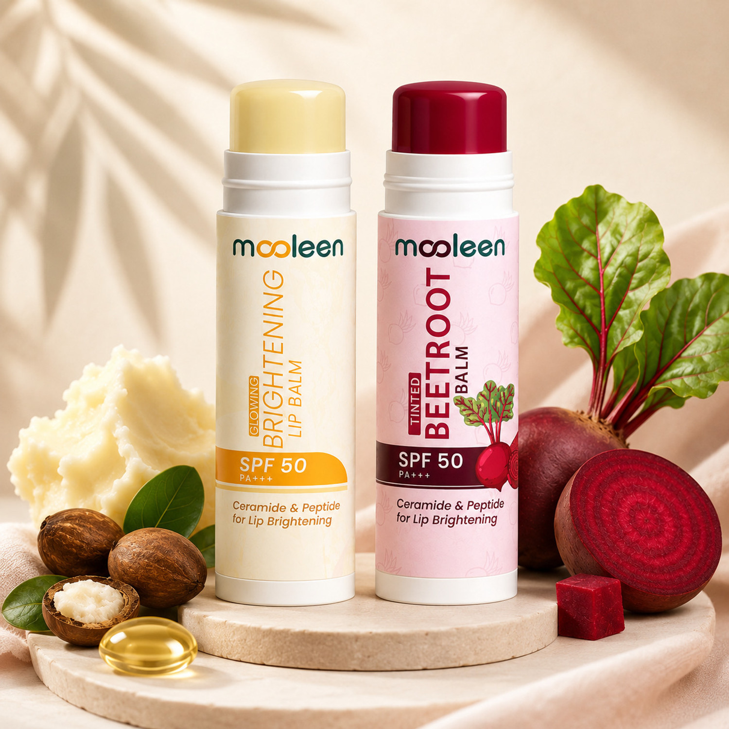mooleen Lip Balm Combo SPF 50 PA+++ | Brightening, Pigmentation & Hydration Care | Beetroot, Natural