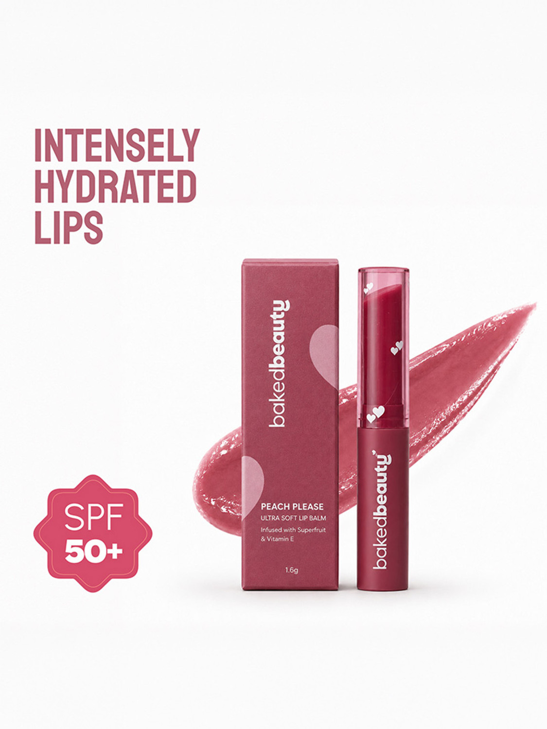 BAKED BEAUTY Ultra Soft Tinted Lip Balm Stick SPF 50++ With Shea Butter Pigmented Lips Peach Please