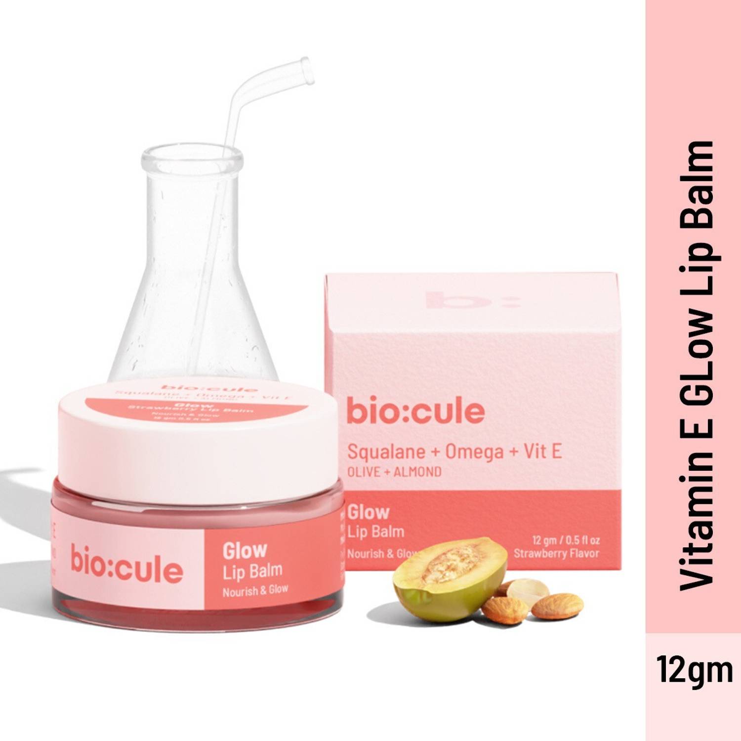 biocule 100% Natural Vitamin E Strawberry Glow Lip Balm for Glowing Lips Moisturization Strawberry