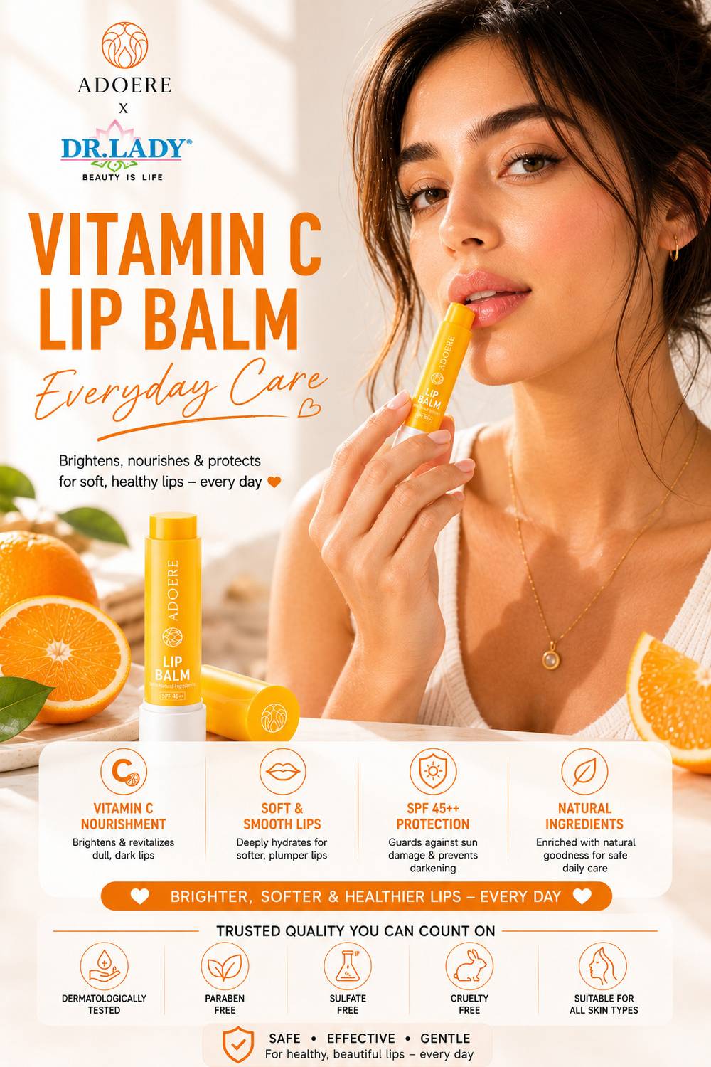 vitamin c benefits for lips Adoere Vitamin-C Lip Balm with SPF 45++ for Daily Care, Hydrating, Natural Glowing Lips Vitamin C