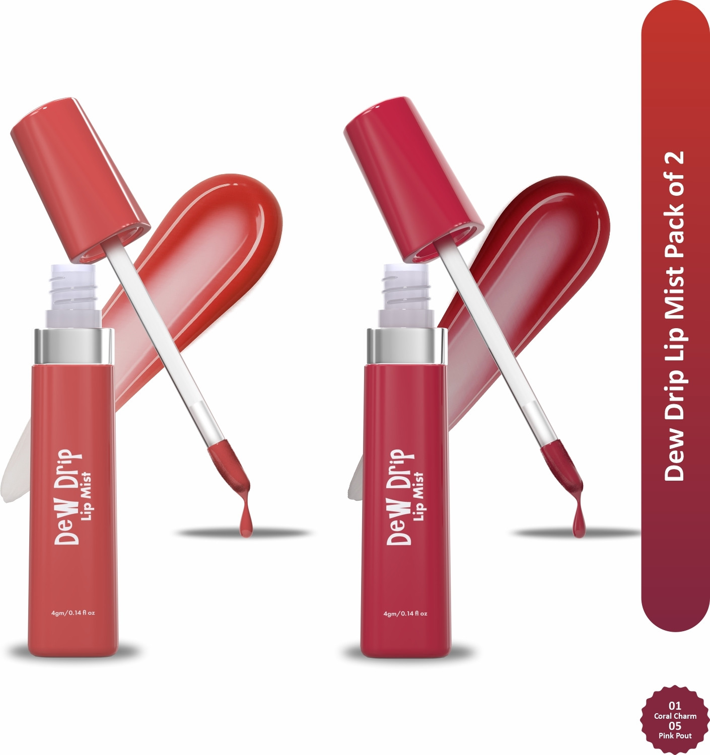 Glam21 Dew Drip Lip Gloss| Infused with Hyaluronic Acid, Sweet Almond Oil- Pack of 2