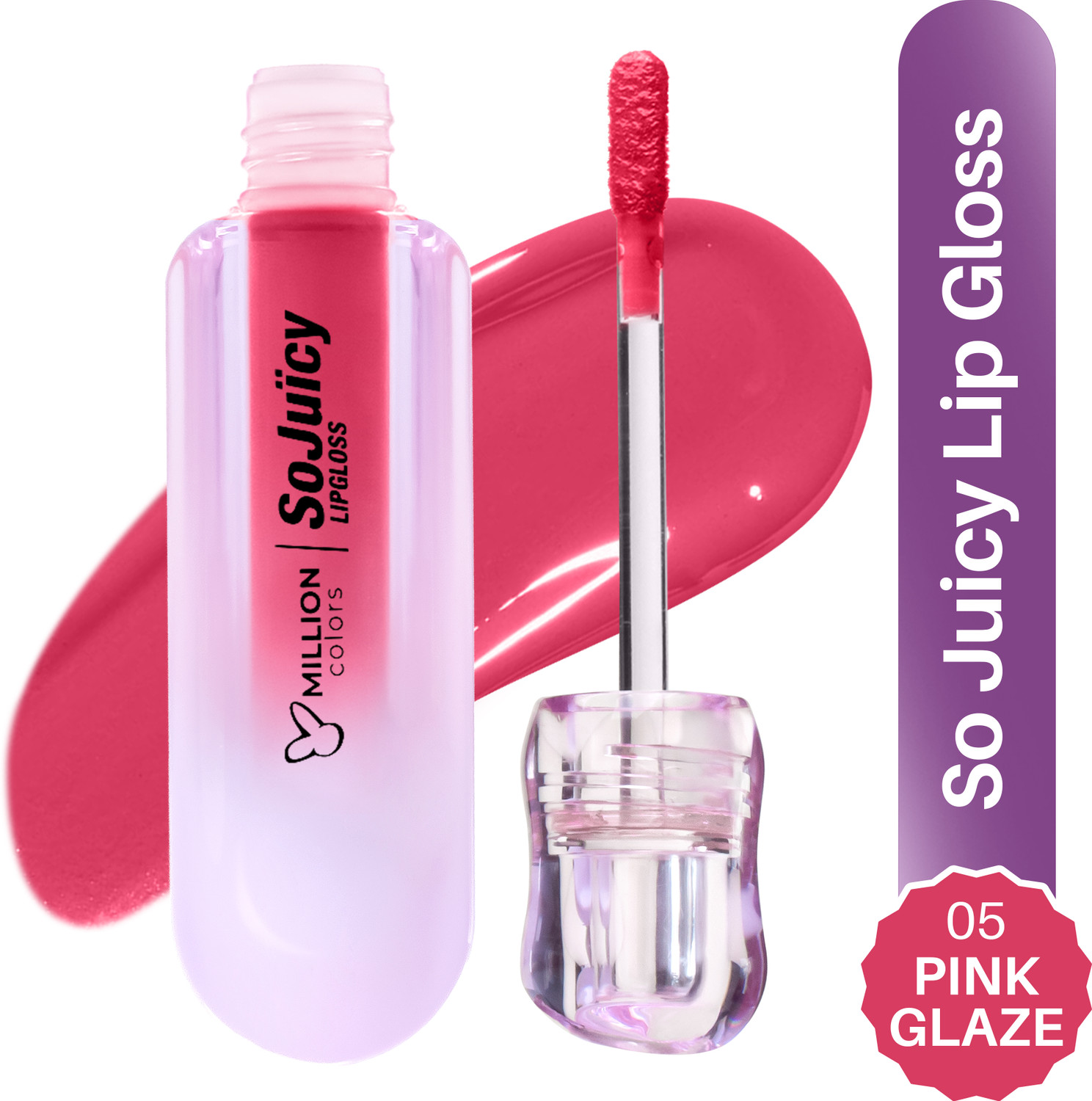 Image of Million Colors SoJuicy Lip Gloss Infused With Castor Oil,Vitamin E| Light-Weight and Hydrating (2.5 ml, Pink Glaze 05)