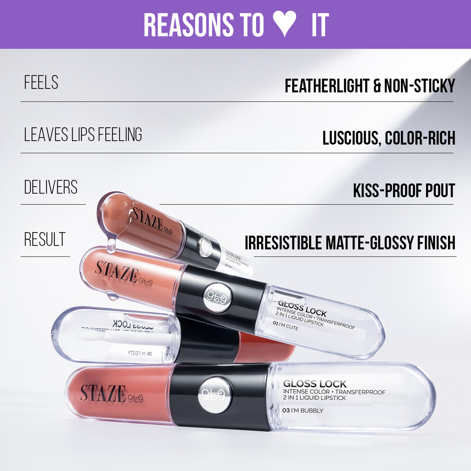 Image of Staze 9to9 Gloss Lock 2-in-1 Liquid Lipstick | 04 I'm Shy (7 g, 04 Im Shy)