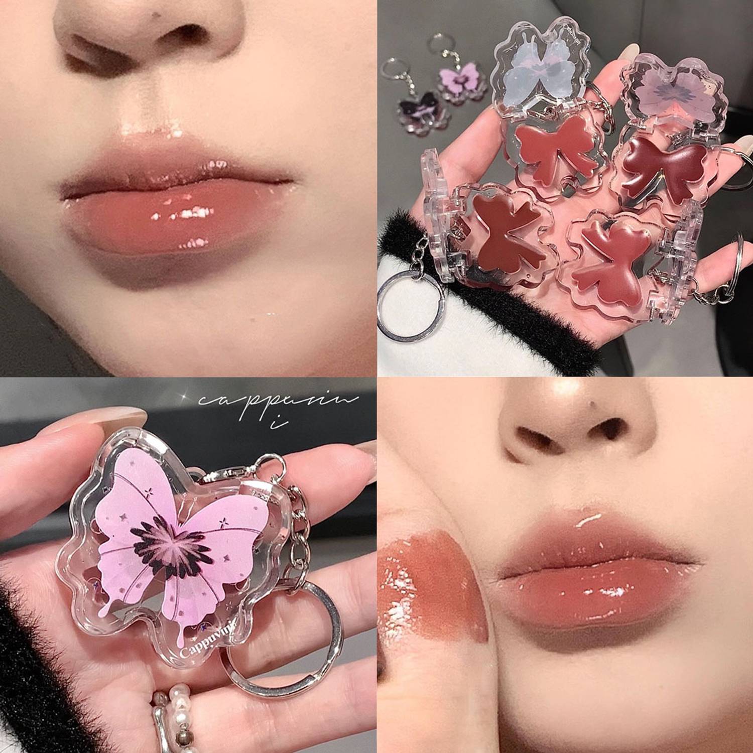 Cappuvini Butterfly Keychain Lip Gloss | Glossy, Non-Sticky & Long