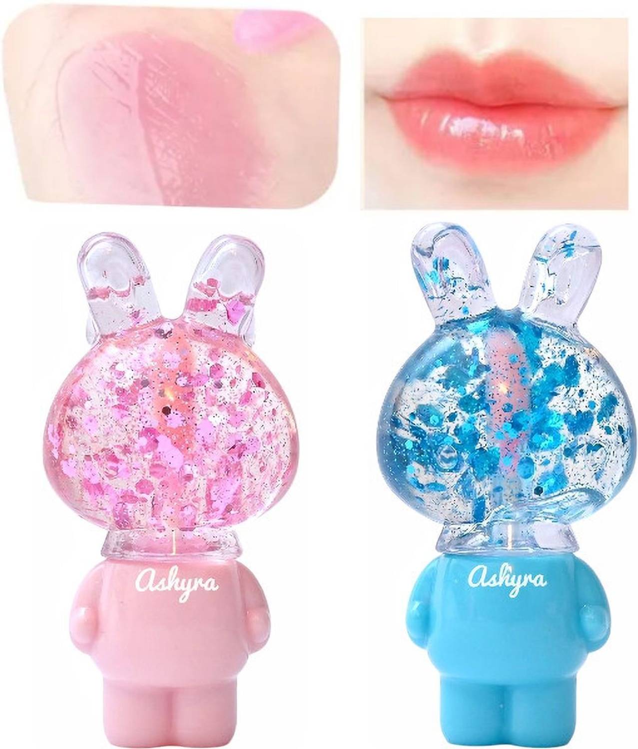 Ashyra Lip Gloss in Bunny Bottle – Pink Tint with Glitter Sparkle (Pack of 2)