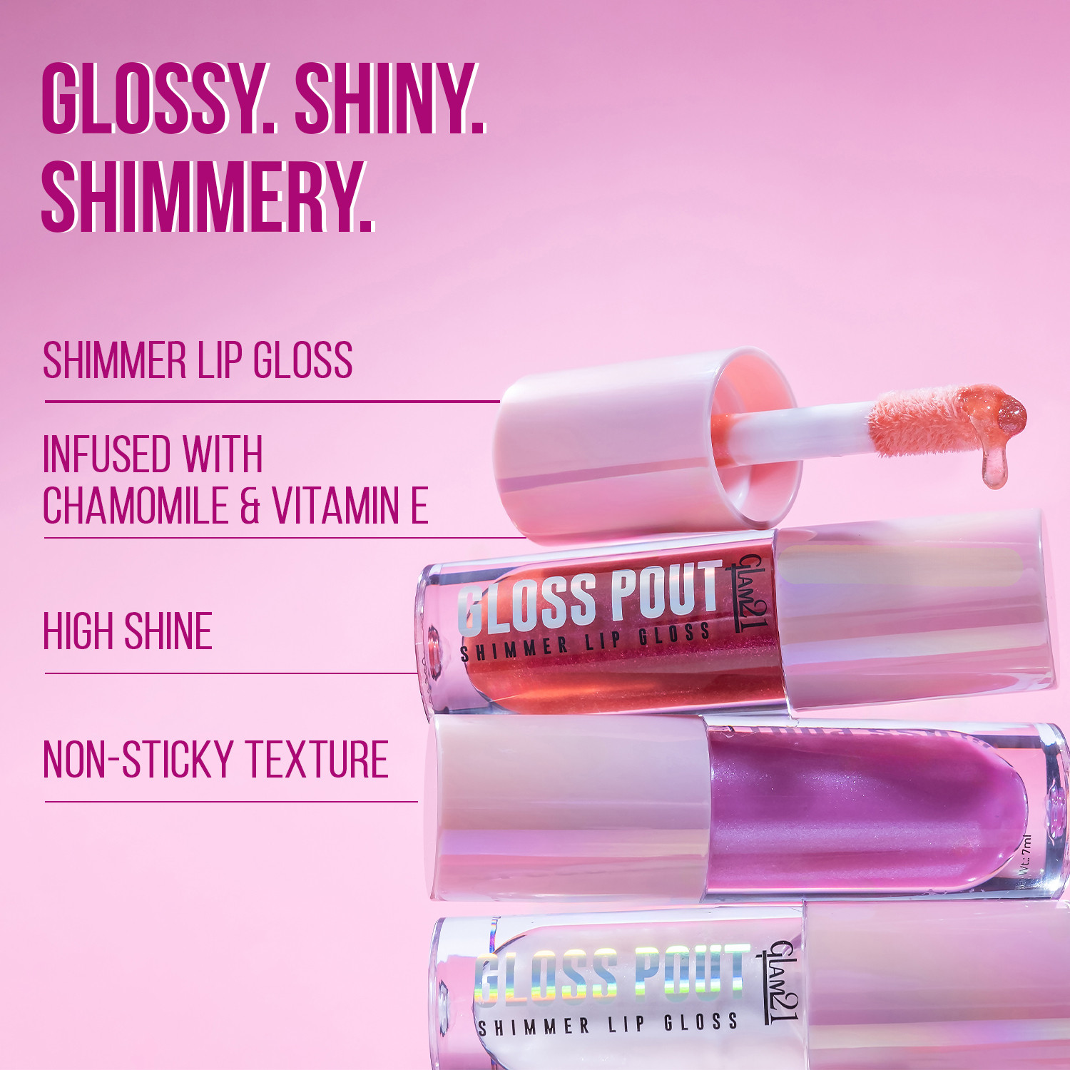 Image of Glam21 Gloss Pout Shimmer Lip Gloss Non-sticky High Glossy Shine Soft & Hydrating Lips