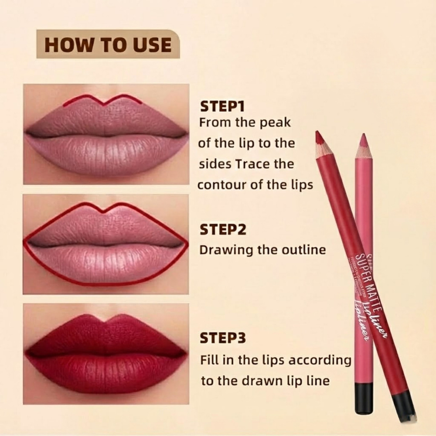 Image of Marie Huda 12-Color Lip Liner Pencil Set for Women & Girls Waterproof Long Lasting Matte
