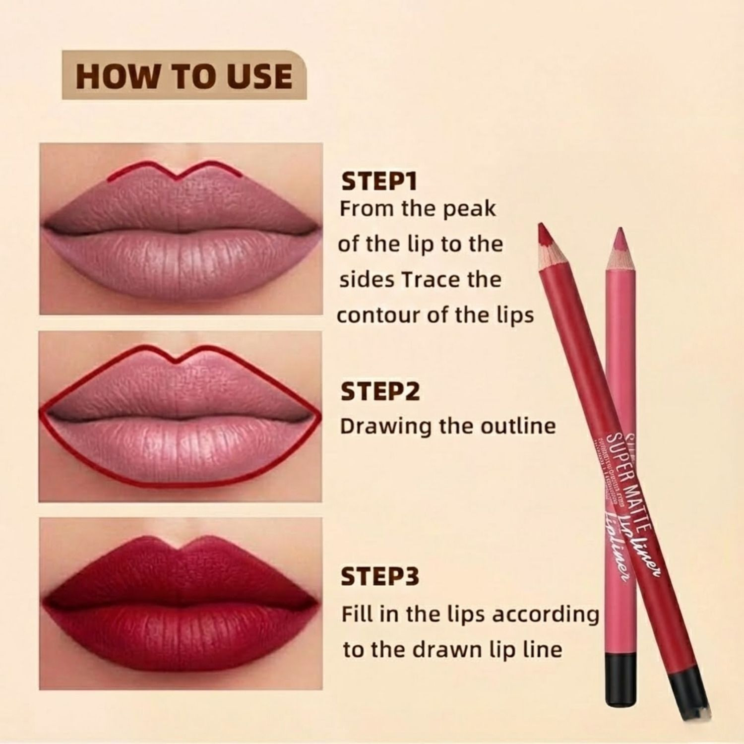 Image of HUDA CRUSH 12-Color Lip Liner Pencil Set for Women & Girls Waterproof Long Lasting Matte