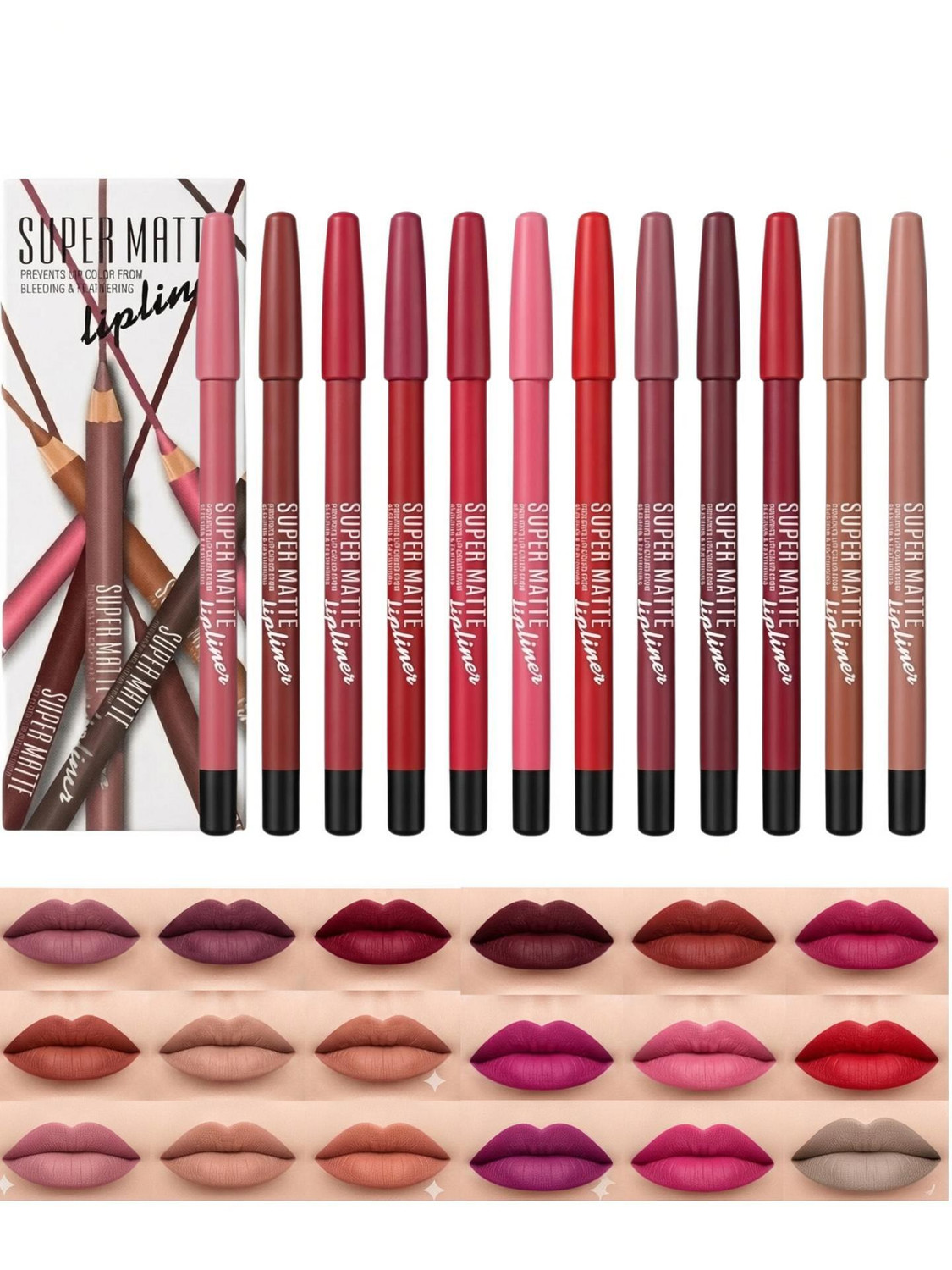 Image of Marie Huda 12-Color Lip Liner Pencil Set for Women & Girls Waterproof Long Lasting Matte