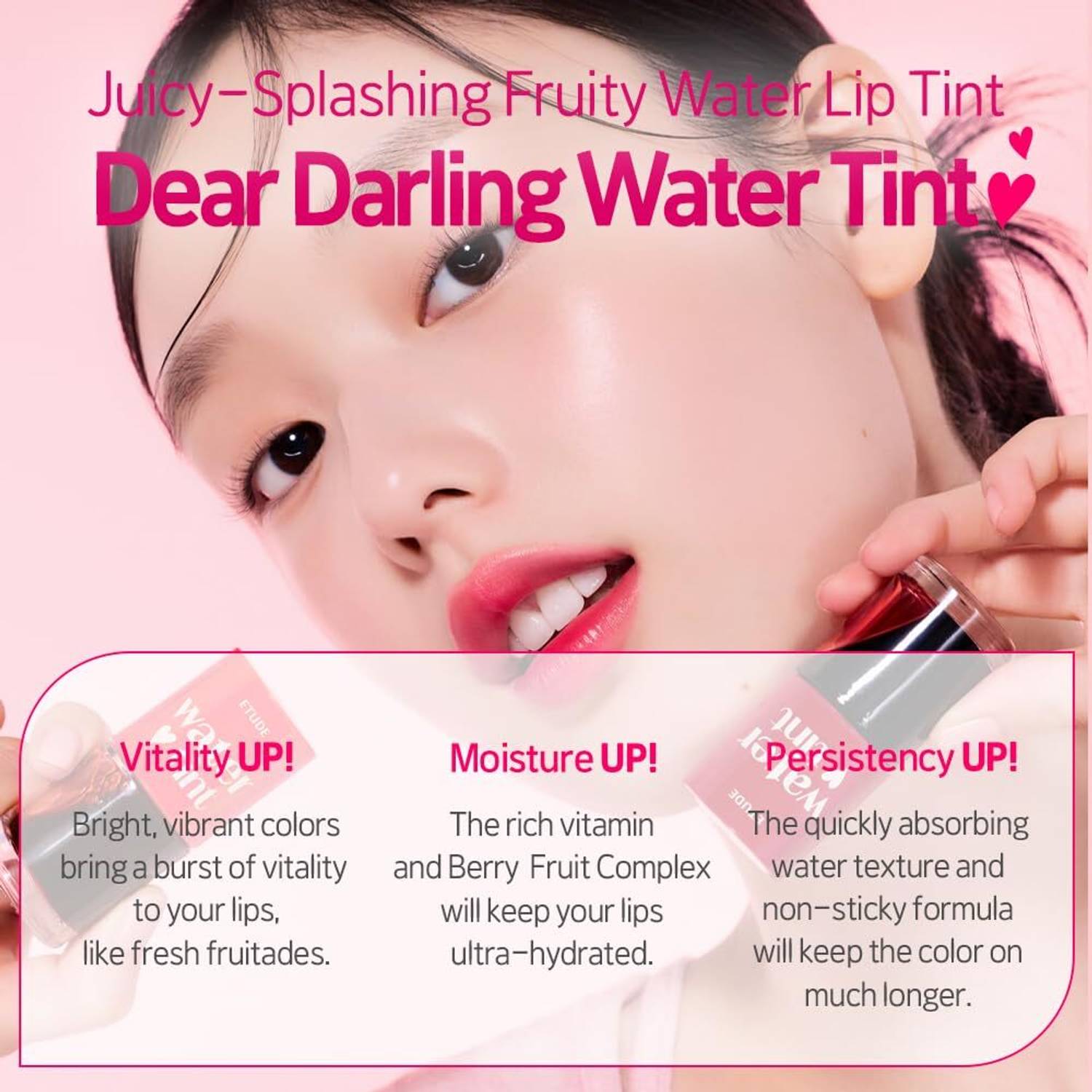Etude Dear Darling Water Gel Lip and Cheek Tint - 02 Cherry Ade 9g - Image 5