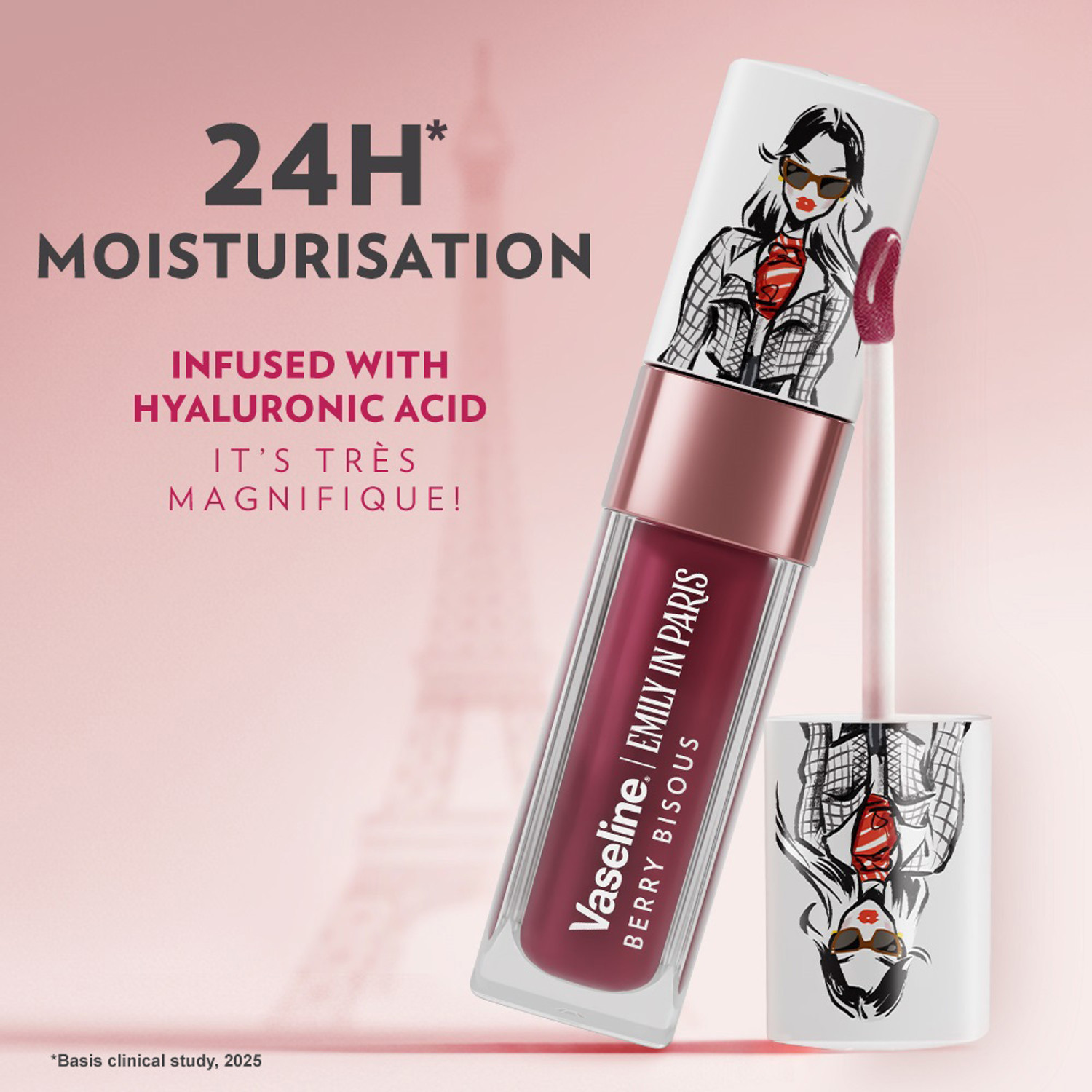 Image of Vaseline Emily In Paris Berry Bisous Lip Oil With Hyaluronic Acid & 24H Moisturisation Lip Stain (4 g)