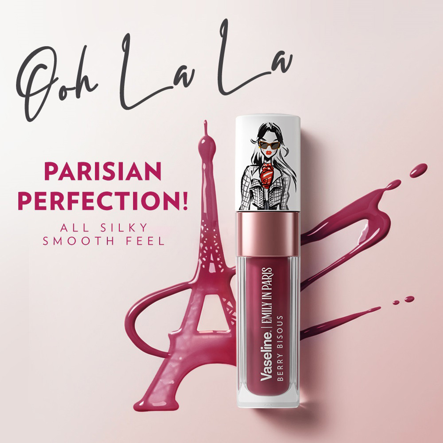 Image of Vaseline Emily In Paris Berry Bisous Lip Oil With Hyaluronic Acid & 24H Moisturisation Lip Stain (4 g)