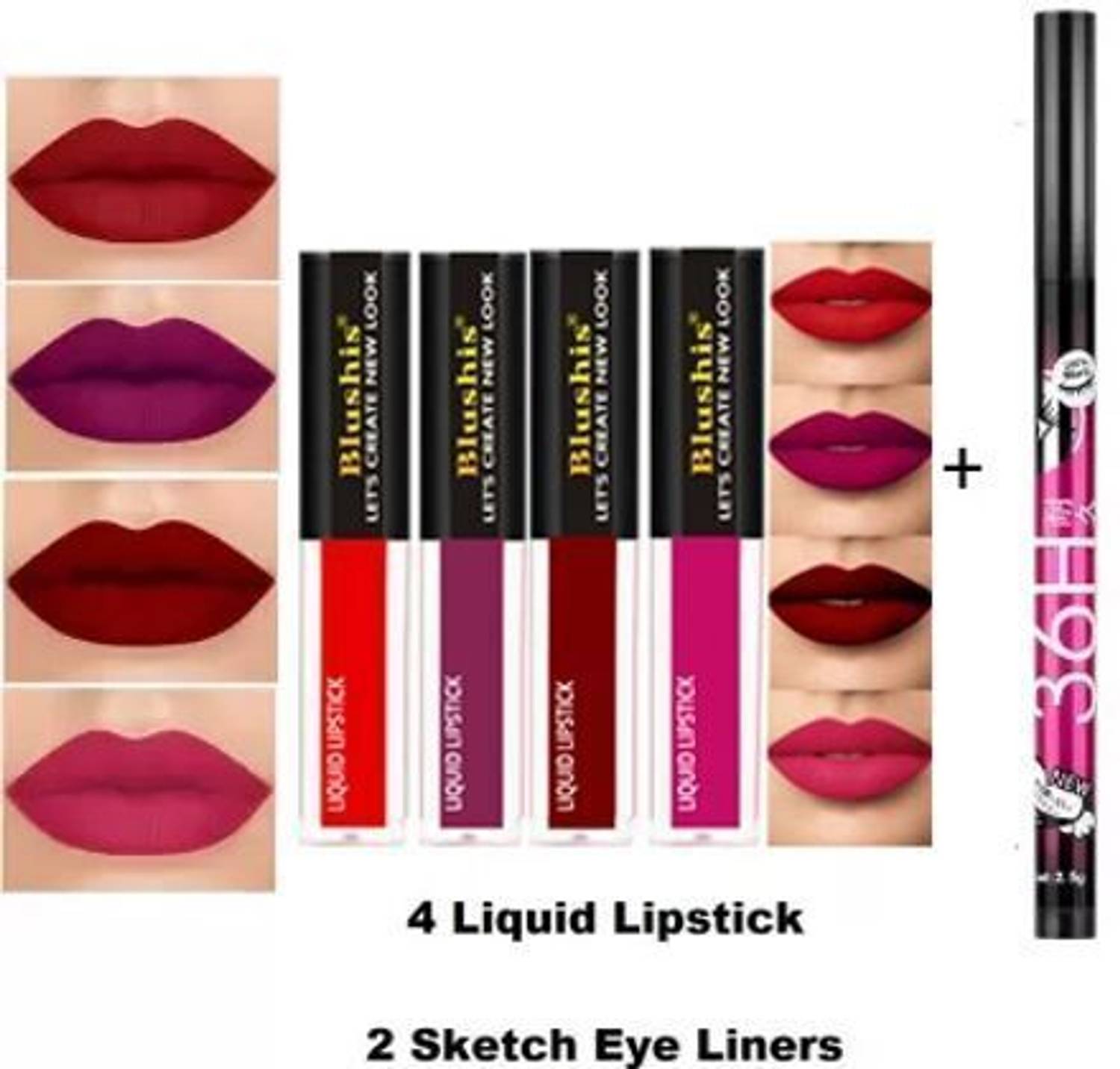 BLUSHIS Non Transfer Liquid Matte Lipstick Combo Set of 4 and 1 Skectch Linner