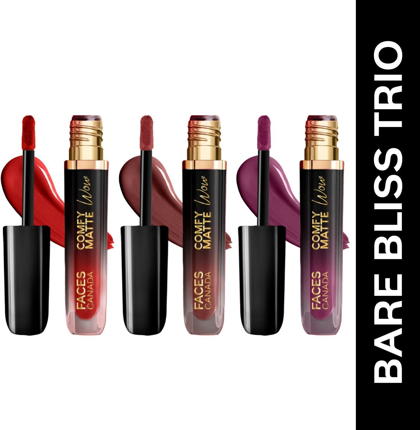 Image of FACES CANADA BARE BLISS TRIO Liquid Matte Lipstick Combo Set of 3 | Comfy Matte Wow