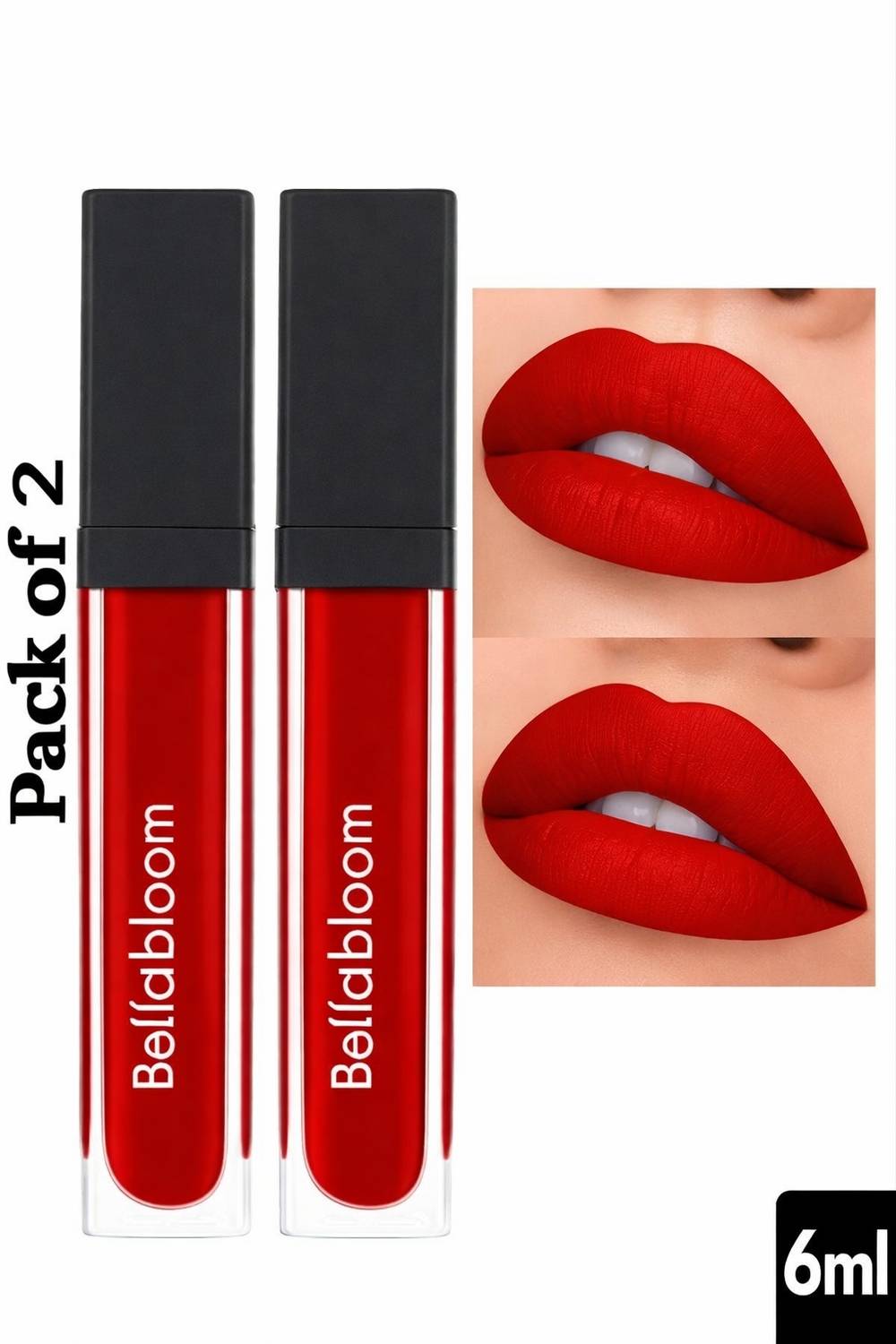 Bella Bloom Matte Liquid Lipstick Pack of 2 | Bold| Long-Lasting | Waterproof | 6 ml Each
