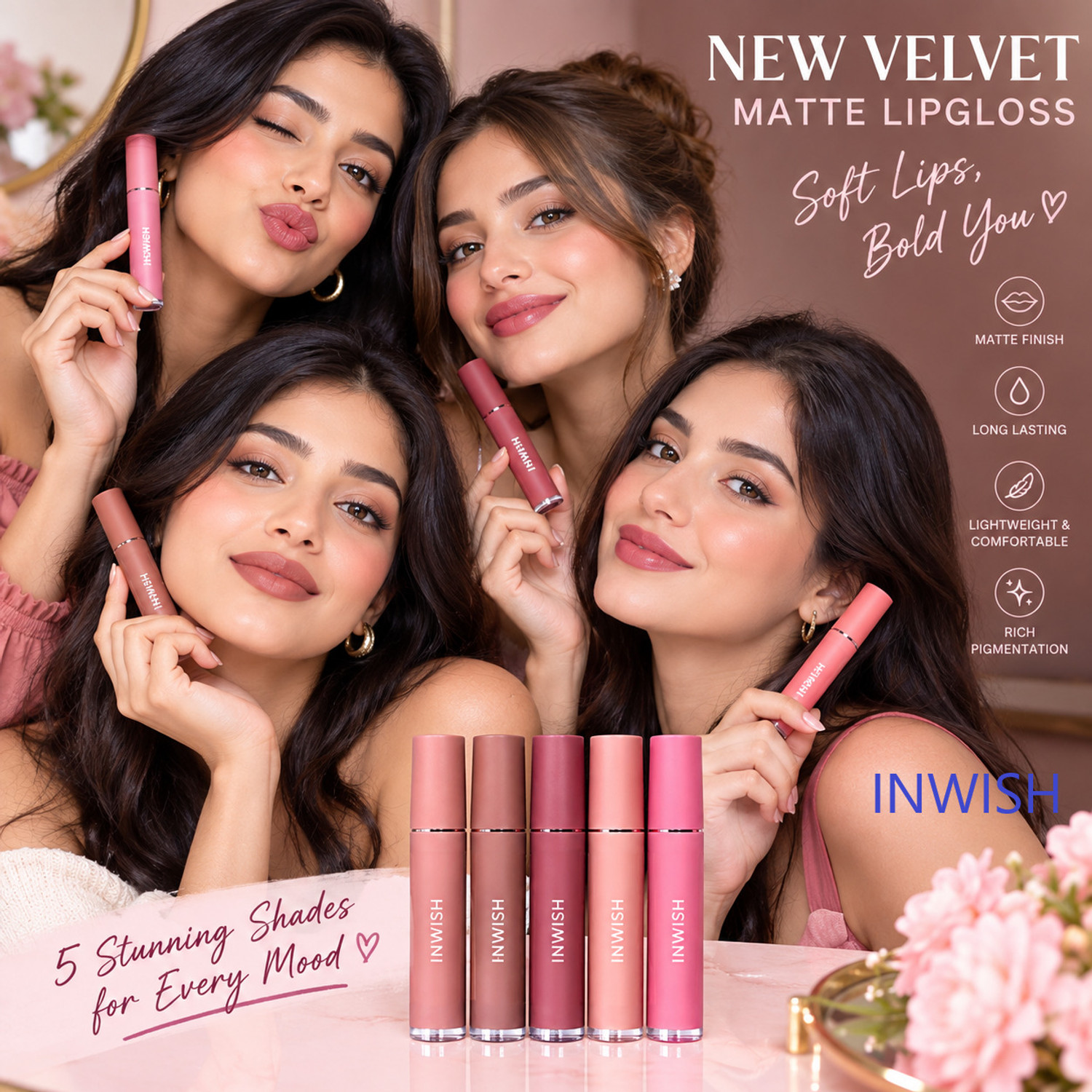 Image of INWISH Nude lipstick waterproof liquid matte non sticky formula