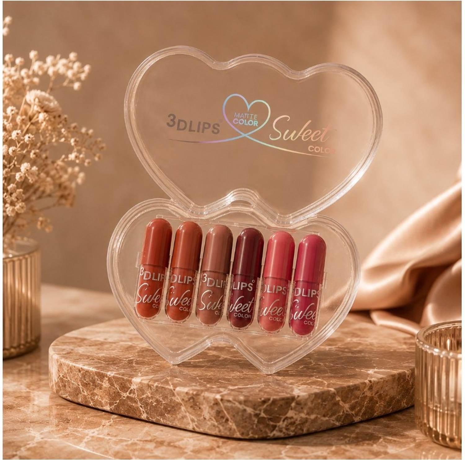 3D-LIPS 3D Lips Sweet Color Matte Lipstick Set of 6 Waterproof Long Lasting for Women