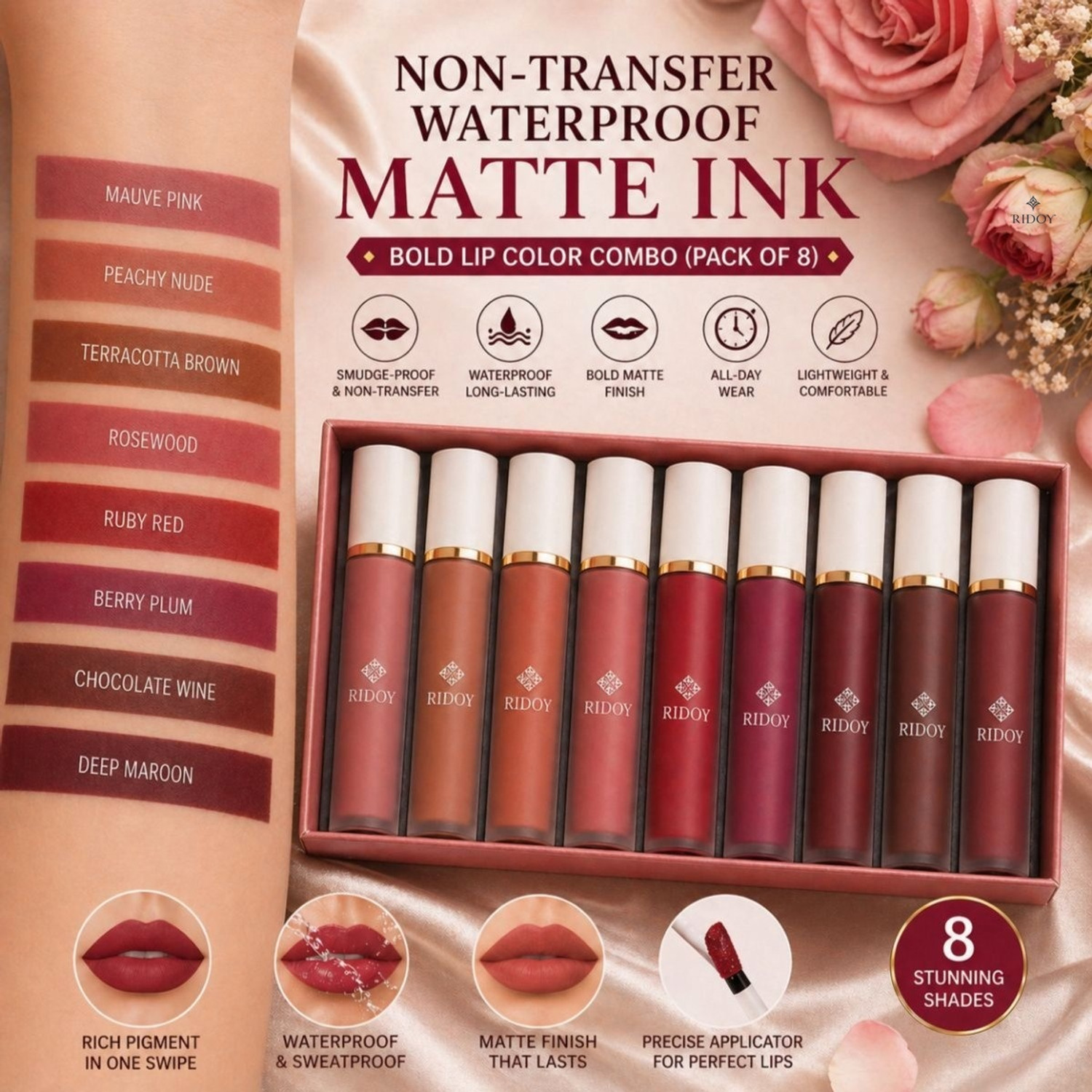 Image of Ridoy lipstick waterproof | Defined & Flawless Lip Finish - Encourages Consistent Lip