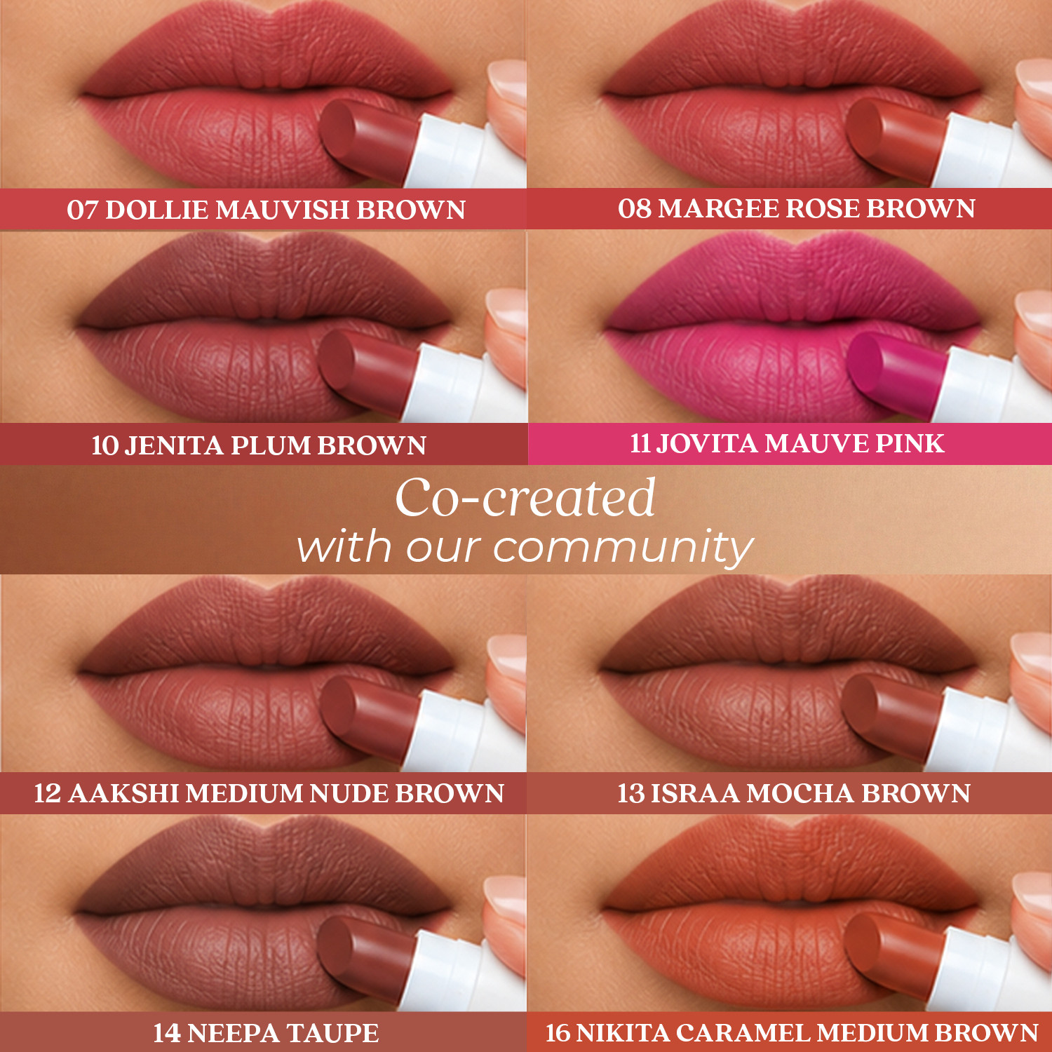 Image of Just Herbs Herb Enriched Lipstick Kit | 8 Matte Brown & Mauve Shades for Women