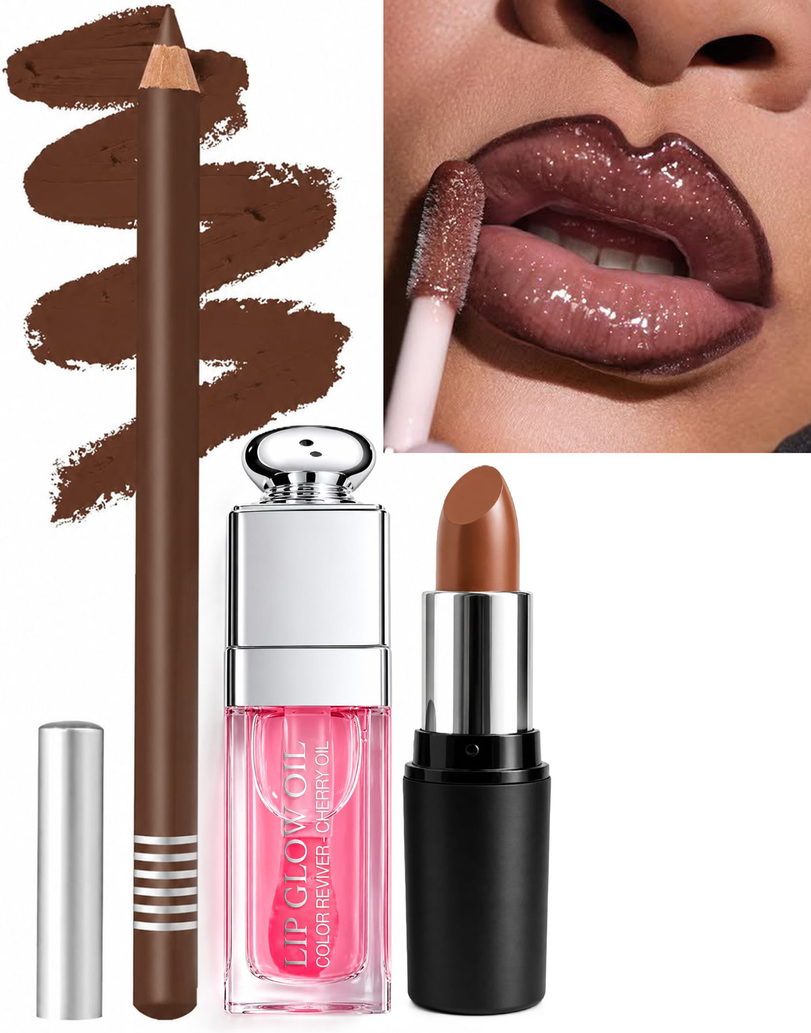 Image of SIZLLIK Glossy Brown Lip Kit with Lipstick and Lip Liner