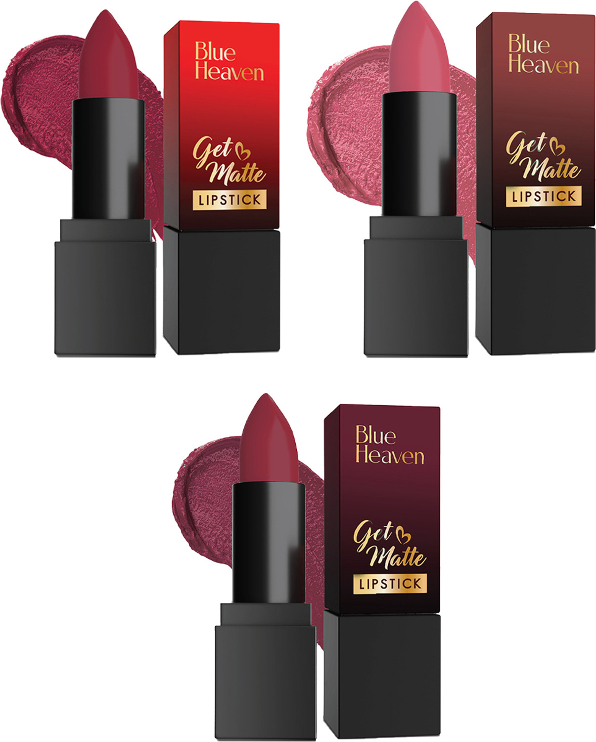 Image of BLUE HEAVEN Getmattelipstick 4g 107R Ecom +201M Ecom + 403Pm (Set of 3)