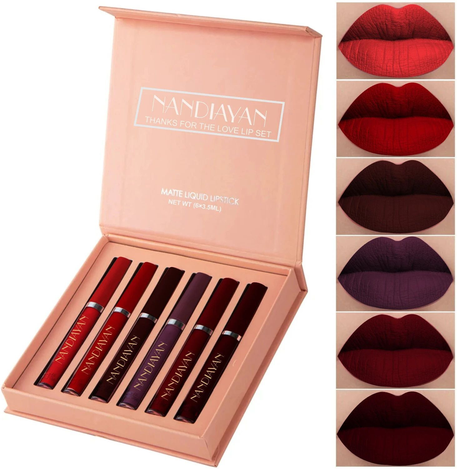 Image of Color Sky Nandiayan Long-Lasting Waterproof 6Pcs Matte Liquid Lipstick Makeup Set D