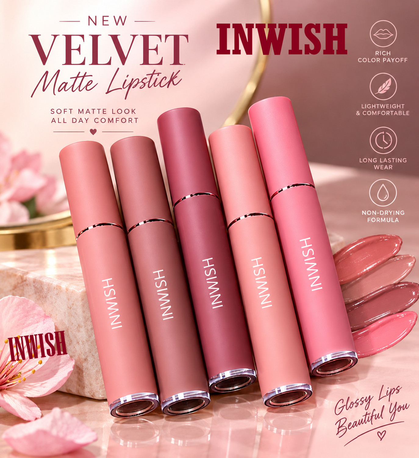 Image of INWISH Nude lipstick waterproof liquid matte non sticky formula