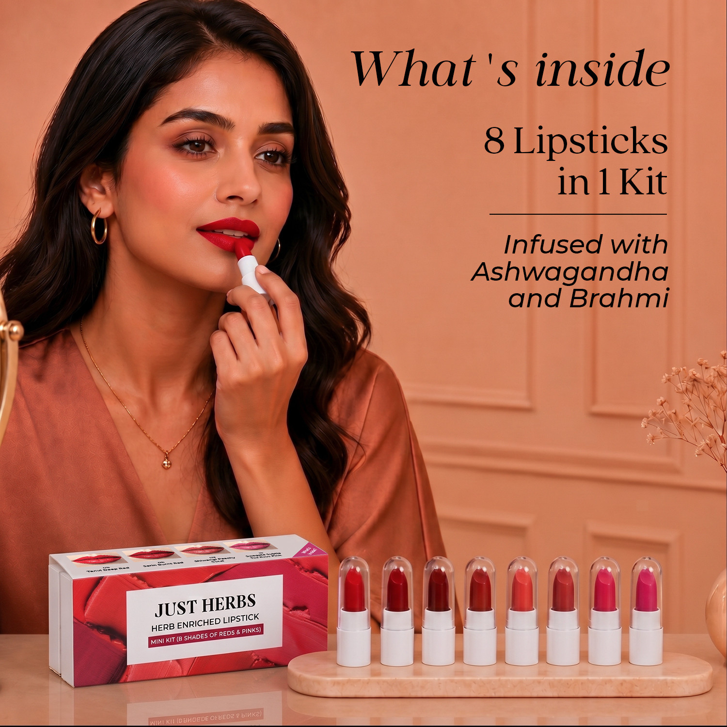 Image of Just Herbs Herb Enriched Lipstick Kit 8 Creamy Matte Lipsticks Travel Friendly