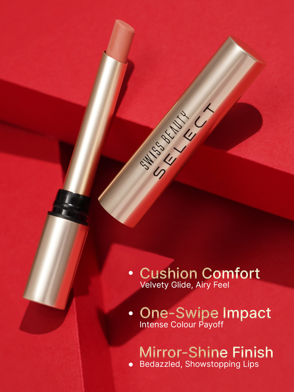 Image of SWISS BEAUTY Select High On Shine Creamy Lipstick | Mirror Shine Finish with Vitamin E