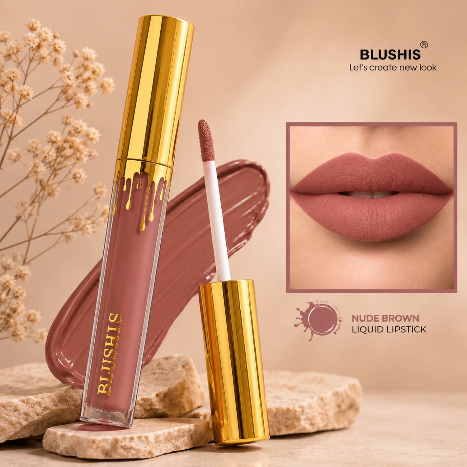 BLUSHIS Nude Brown Matte Liquid Lipstick | Transfer Proof | Long Lasting |