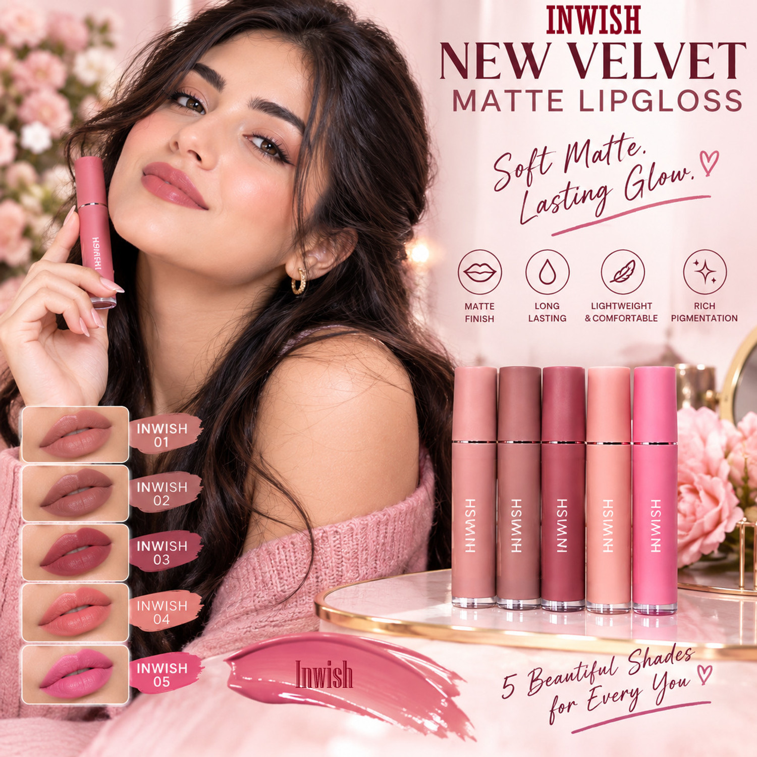 Image of INWISH Nude lipstick waterproof liquid matte non sticky formula