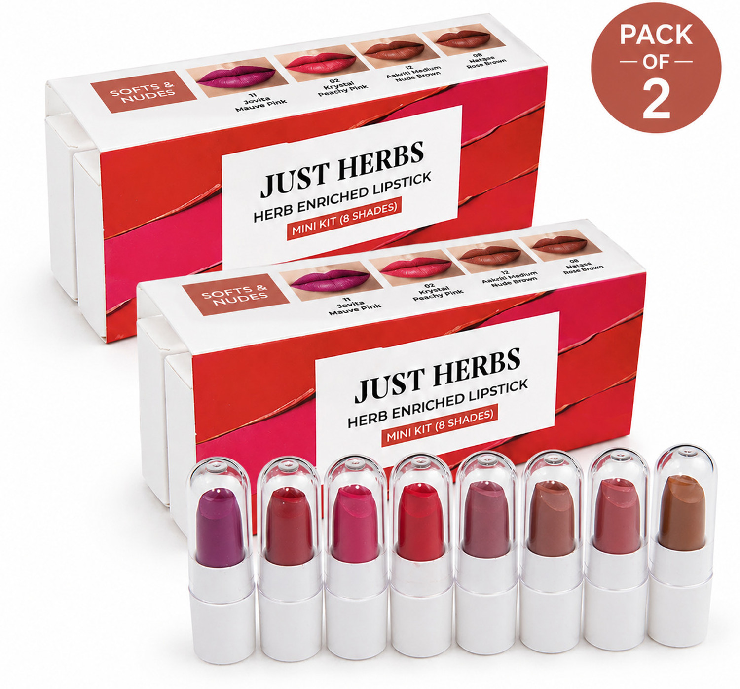 Image of Just Herbs Ayurvedic Lipstick Micro Mini Kit | 8 Matte | Long Lasting Travel - Friendly