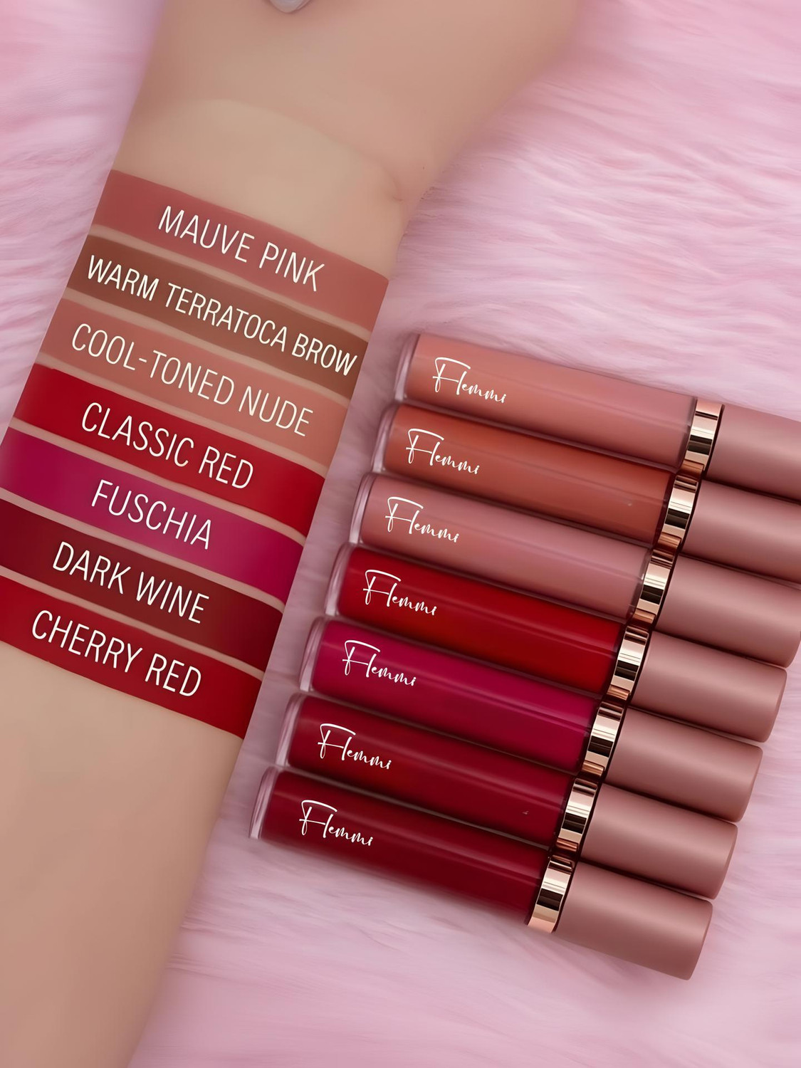 Image of Flemmi Elegant 8 pcs Matte Lipstick - Intense Pigment, Smooth Finish